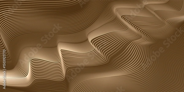 Fototapeta Abstract wave curve background in golden color. Stock vector 3D modern background for your presentation, poster, flyer.