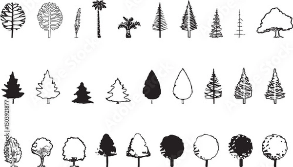 Fototapeta Vector Tree Elevation and Side View Symbols for Landscape Architecture Drawings