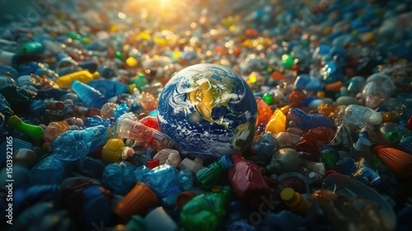 Obraz Planet Earth Surrounded by Ocean Plastic Waste
