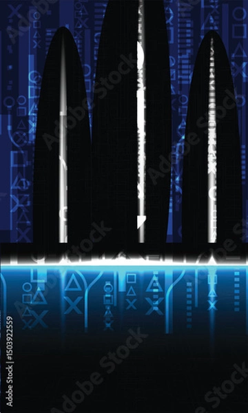 Obraz A futuristic digital background featuring abstract symbols and glowing lines, creating sense of technology and innovation. blue tones enhance modern aesthetic