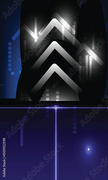 Obraz Abstract blue digital background with upward arrows and lines, symbolizing growth and technology. vibrant colors create dynamic and modern feel