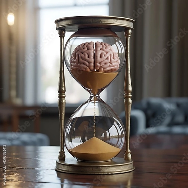 Obraz Brain Inside Hourglass Representing Memory Loss and Cognitive Decline in Alzheimer's Awareness