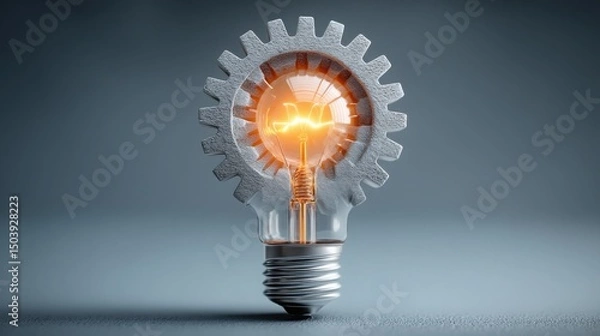 Obraz Corporate innovation icon concept representing abstract gear and light symbolizing creativity and technological progress