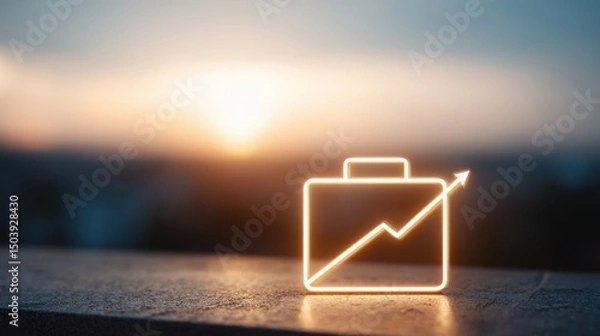 Obraz Corporate vision icon concept featuring a horizon line with a rising arrow symbolizing future growth and aspirations