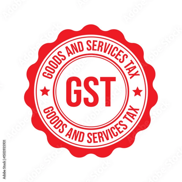 Fototapeta GST Logo Badge, Goods and Services Tax Label Design in Red Vector Graphics