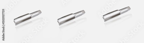 Fototapeta Thread tap with four straight flute for right-hand screws made of high speed steel, isolated on white background, industrial cutting tool for precise metal machining and engineering applications.