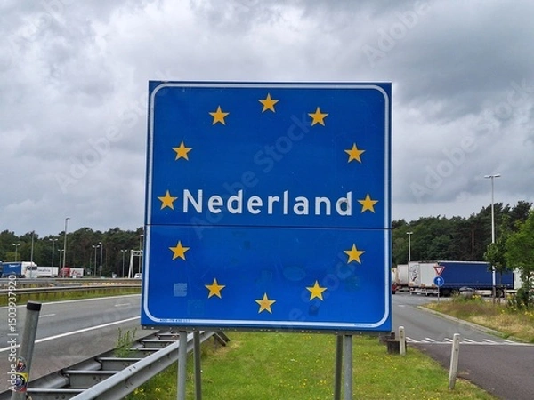 Fototapeta Sign Nederland in the Europe stars at he border of country