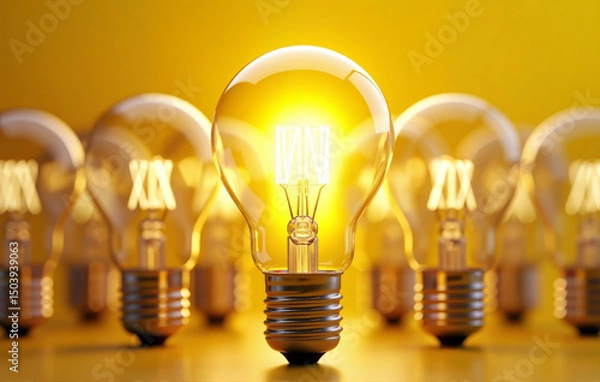 Fototapeta Bright idea: a light bulb in the spotlight