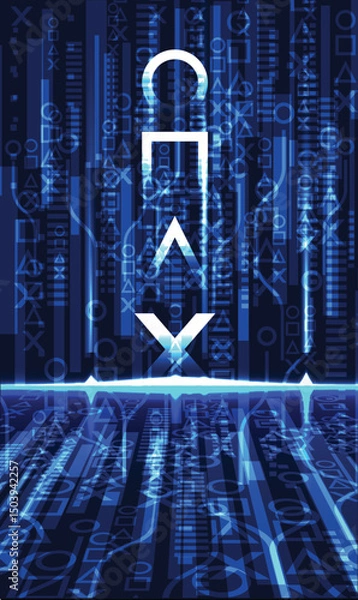 Obraz A futuristic digital background featuring abstract symbols and glowing lines, creating sense of technology and innovation. blue tones enhance modern aesthetic