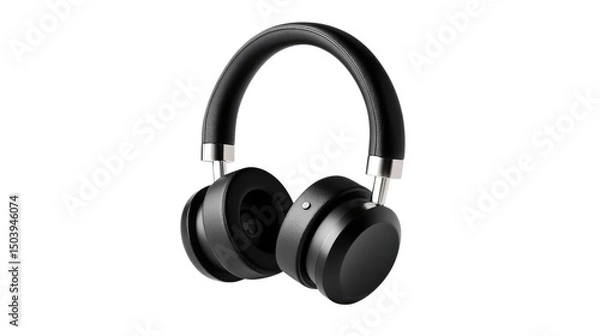Fototapeta Sleek Audio Companion: An up-close shot showcasing an elegant pair of black headphones, blending a modern design with refined audio quality, ready to transport you into a world of immersive sound.