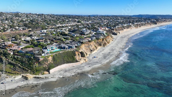 Obraz Aerial drone photo of Cardiff beach a true surfers paradise in West Coast of California, Encinitas, United States of America