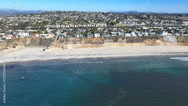 Obraz Aerial drone photo of Cardiff beach a true surfers paradise in West Coast of California, Encinitas, United States of America