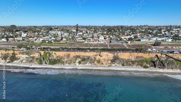 Obraz Aerial drone photo of Cardiff beach a true surfers paradise in West Coast of California, Encinitas, United States of America