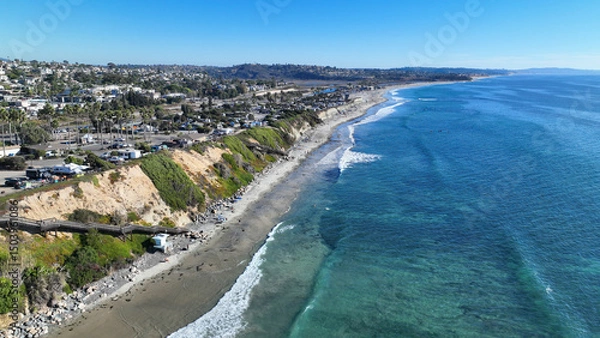 Obraz Aerial drone photo of Cardiff beach a true surfers paradise in West Coast of California, Encinitas, United States of America