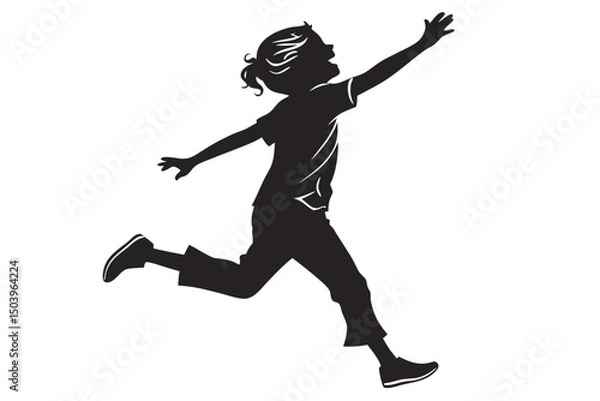 Obraz Silhouette of a girl running with arms reaching upwards in black and white