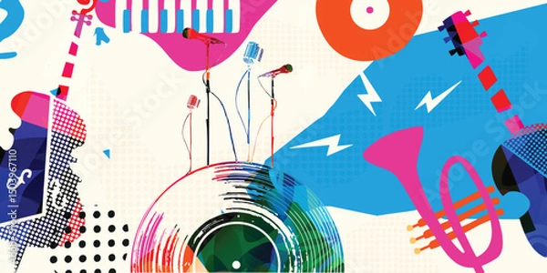 Obraz Colorful Abstract Music Instruments Background, Modern Jazz Art Style Vector