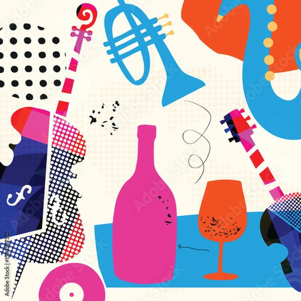 Obraz Colorful Abstract Music Instruments Background, Modern Jazz Art Style Vector