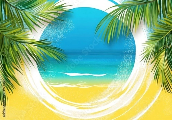 Obraz summer special sale banner with beach and palm leaves