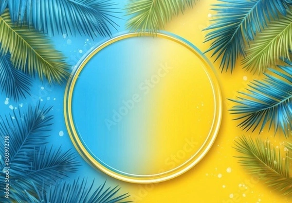 Obraz summer special sale banner with beach and palm leaves