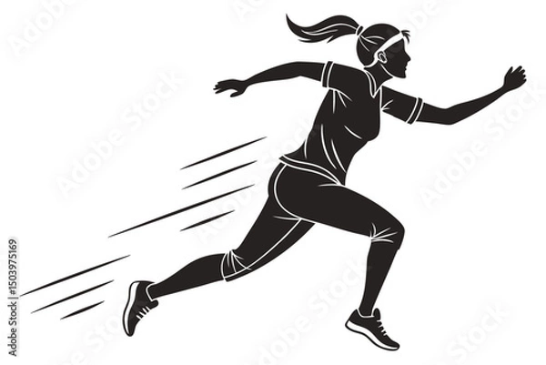 Obraz Silhouette vector illustration of a woman running at full speed on white background