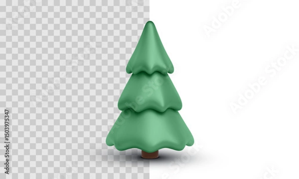 Fototapeta Minimalist cartoon Christmas tree with three layered branches in a soft green color, perfect for festive decorations, apps, and greeting designs. Clean seasonal look. Vector illustration.