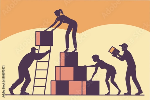 Obraz Teamwork construction conceptual illustration building blocks achieving goals and building success