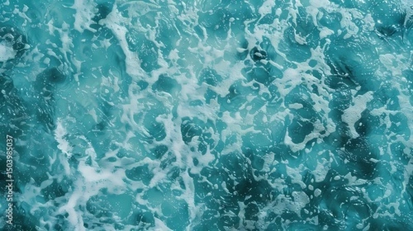 Fototapeta Blue ceramic tiles under clear pool water, perfect for seamless water textures, vacation graphics, and poolside content.