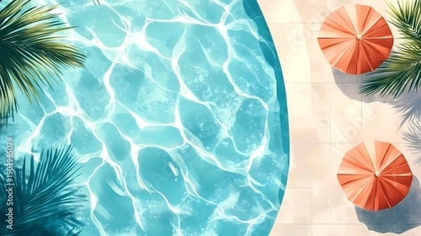 Fototapeta Blue ceramic tiles under clear pool water, perfect for seamless water textures, vacation graphics, and poolside content.