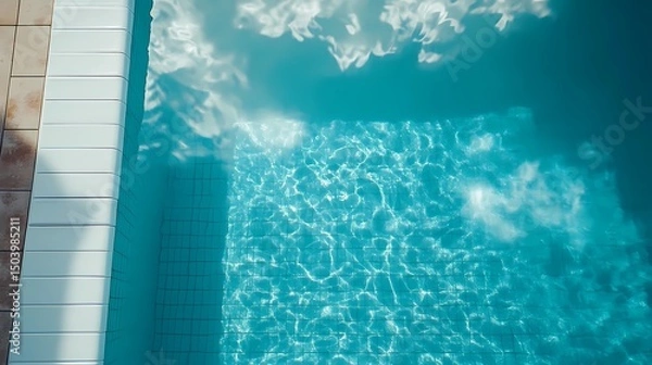 Fototapeta Underwater pool tile texture with moving reflections, great for luxury visuals, resort promotions, and calm aqua aesthetics.