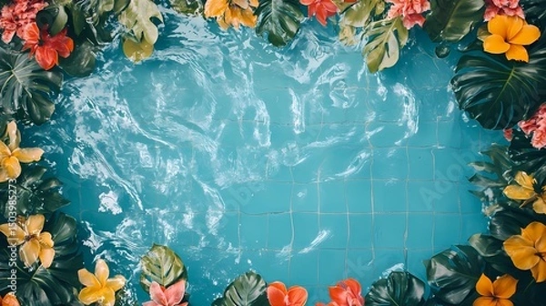 Fototapeta Underwater pool tile texture with moving reflections, great for luxury visuals, resort promotions, and calm aqua aesthetics.