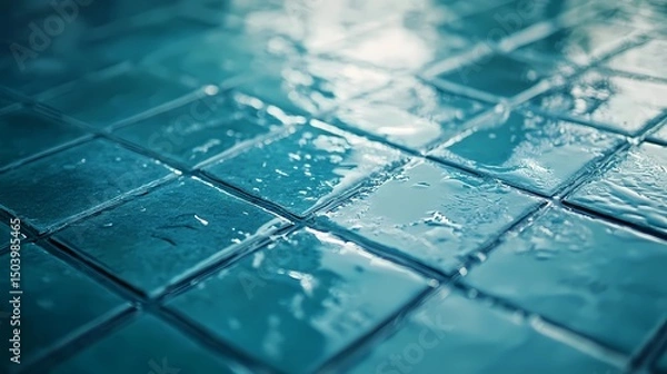 Fototapeta Underwater pool tile texture with moving reflections, great for luxury visuals, resort promotions, and calm aqua aesthetics.