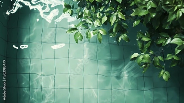 Fototapeta Underwater pool tile texture with moving reflections, great for luxury visuals, resort promotions, and calm aqua aesthetics.