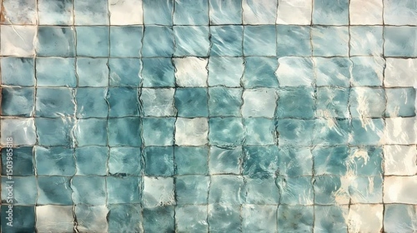 Fototapeta Underwater pool tile texture with moving reflections, great for luxury visuals, resort promotions, and calm aqua aesthetics.