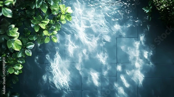 Fototapeta Underwater pool tile texture with moving reflections, great for luxury visuals, resort promotions, and calm aqua aesthetics.