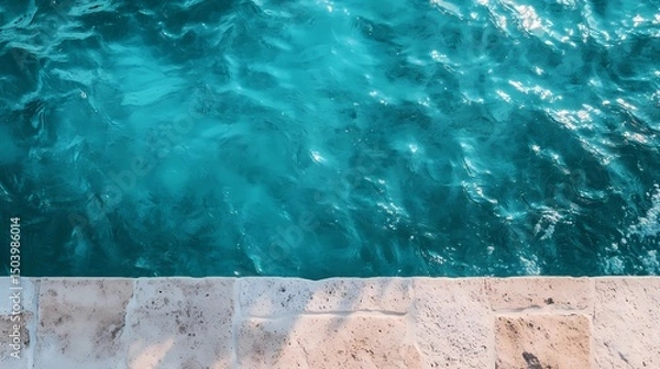 Fototapeta Underwater pool tile texture with moving reflections, great for luxury visuals, resort promotions, and calm aqua aesthetics.