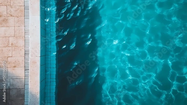 Fototapeta Underwater pool tile texture with moving reflections, great for luxury visuals, resort promotions, and calm aqua aesthetics.