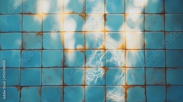 Fototapeta Underwater pool tile texture with moving reflections, great for luxury visuals, resort promotions, and calm aqua aesthetics.