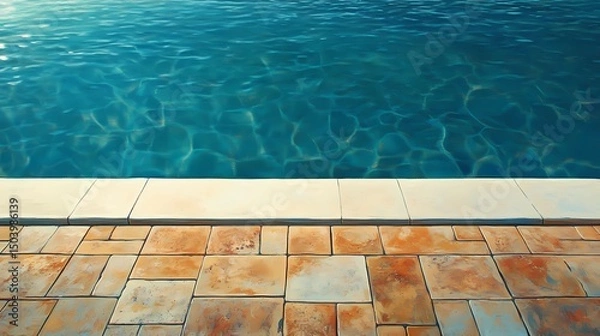 Fototapeta Underwater pool tile texture with moving reflections, great for luxury visuals, resort promotions, and calm aqua aesthetics.