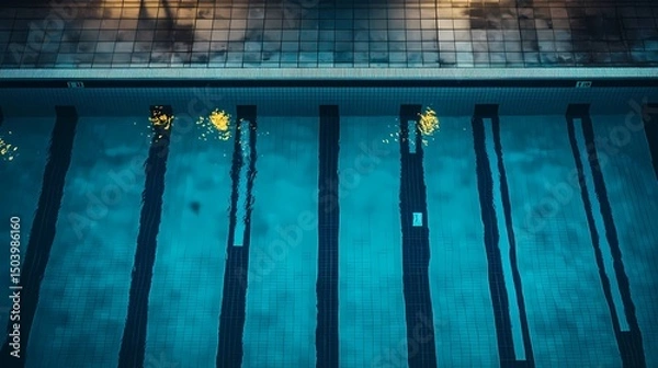 Fototapeta Underwater pool tile texture with moving reflections, great for luxury visuals, resort promotions, and calm aqua aesthetics.