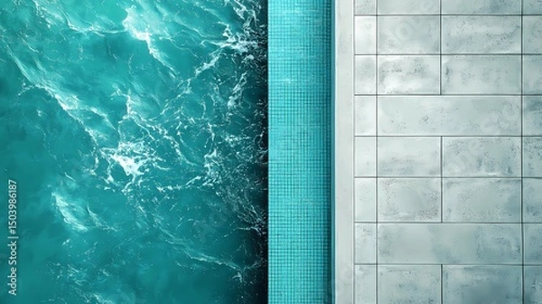 Fototapeta Underwater pool tile texture with moving reflections, great for luxury visuals, resort promotions, and calm aqua aesthetics.