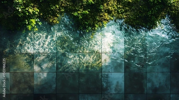Fototapeta Underwater pool tile texture with moving reflections, great for luxury visuals, resort promotions, and calm aqua aesthetics.