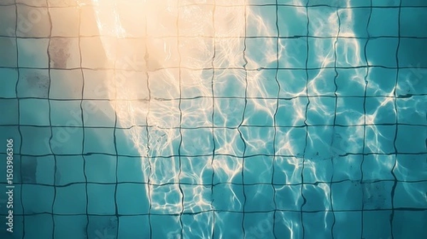 Fototapeta Underwater pool tile texture with moving reflections, great for luxury visuals, resort promotions, and calm aqua aesthetics.