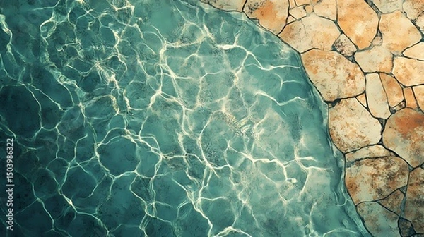 Fototapeta Underwater pool tile texture with moving reflections, great for luxury visuals, resort promotions, and calm aqua aesthetics.