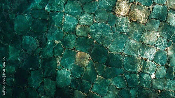 Fototapeta Underwater pool tile texture with moving reflections, great for luxury visuals, resort promotions, and calm aqua aesthetics.