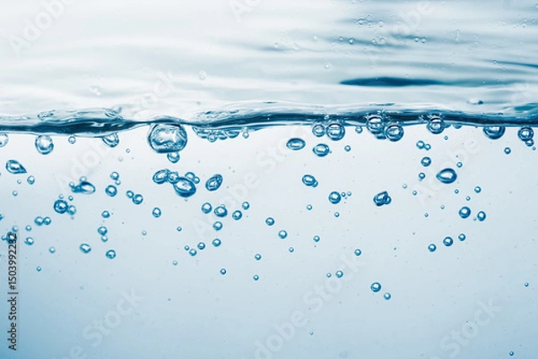 Obraz Close up water. Many bubbles in water close up, abstract water wave with bubbles...