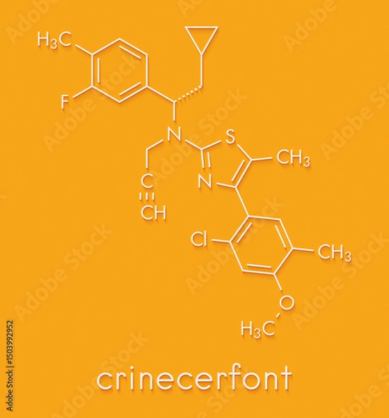 Fototapeta Crinecerfont congenital adrenal hyperplasia drug molecule. Skeletal formula.