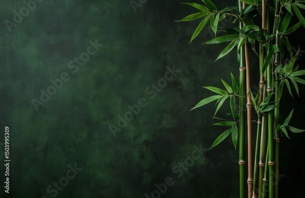 Fototapeta Green Bamboo Stalks Against a Dark Textured Background Creating a Serene Atmosphere