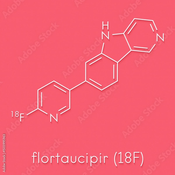 Fototapeta Flortaucipir (18F) diagnostic molecule. Radioactive diagnostic agent used for the imaging of tau pathology in Alzheimer's disease. Skeletal formula.