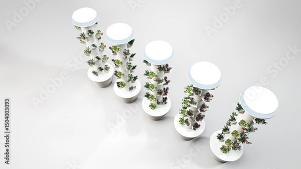 Fototapeta Vertical Hydroponic Column System for Indoor or Urban Farming, Isolated