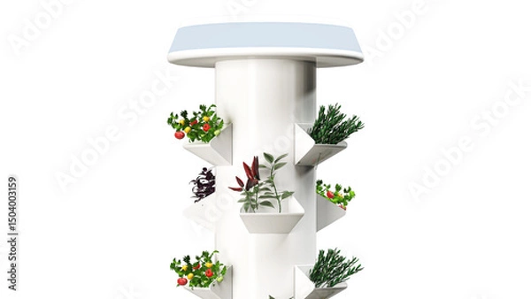 Fototapeta Vertical Hydroponic Column System for Indoor or Urban Farming, Isolated